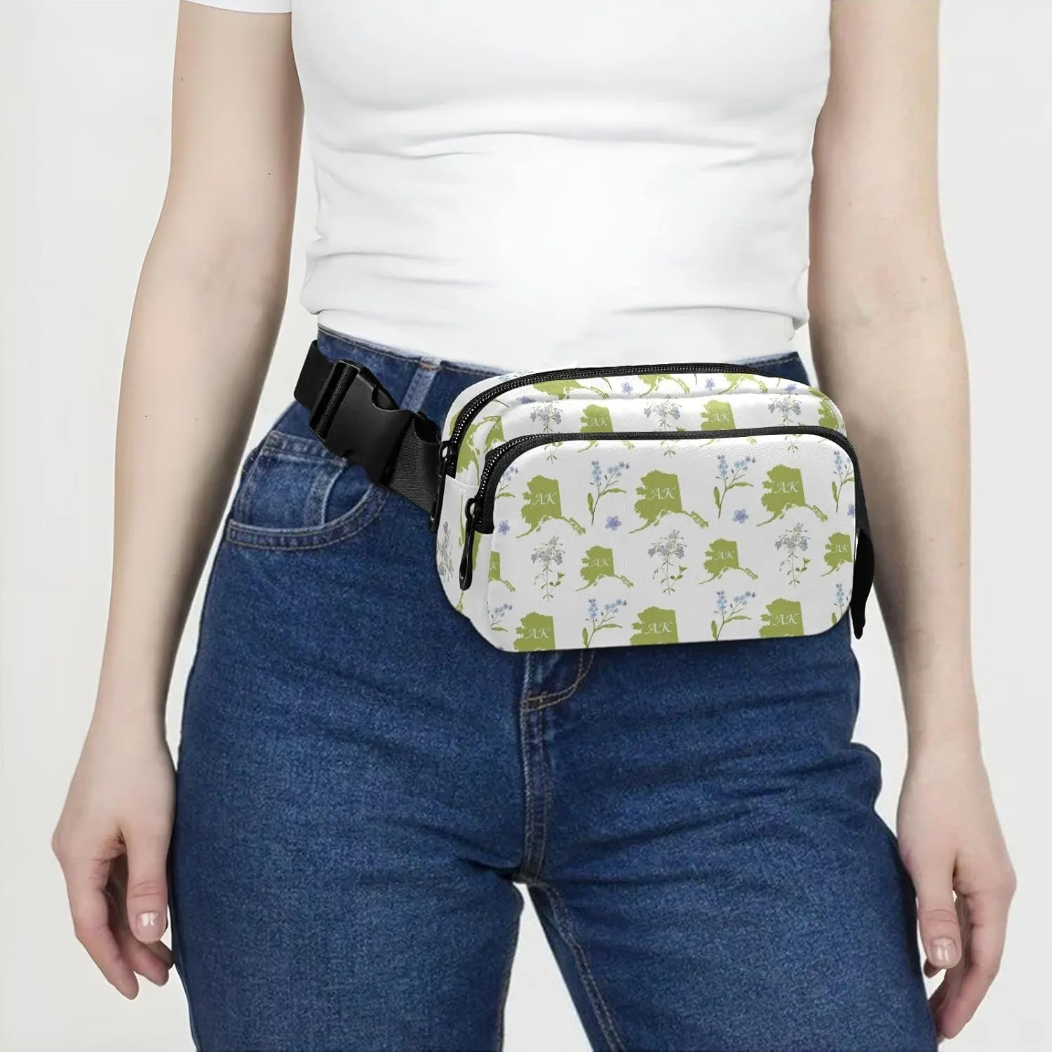 Alaska State Fanny Pack for Men Women,Crossbody Waist Bag Pack with Adjustable Strap Mini Belt Bag for Running Cycling