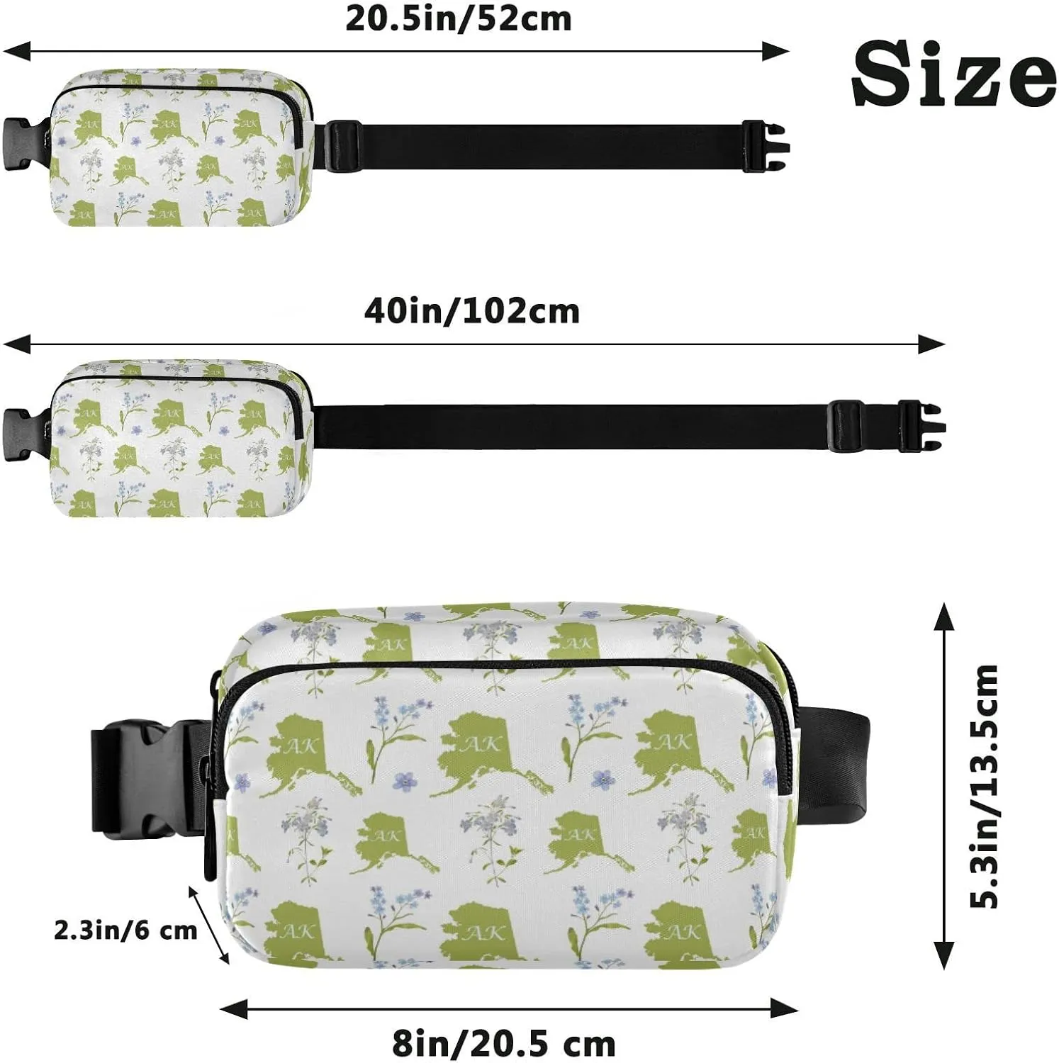 Alaska State Fanny Pack for Men Women,Crossbody Waist Bag Pack with Adjustable Strap Mini Belt Bag for Running Cycling