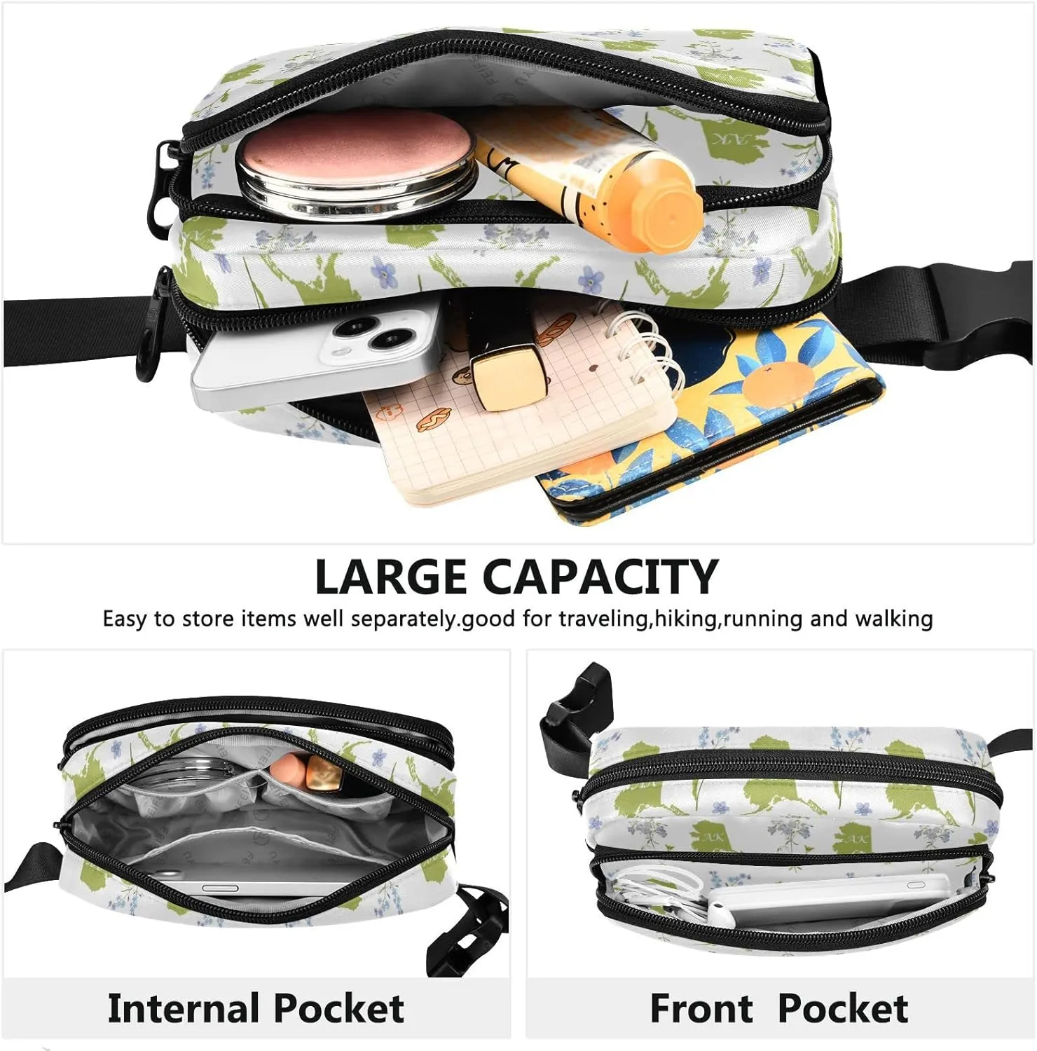 Alaska State Fanny Pack for Men Women,Crossbody Waist Bag Pack with Adjustable Strap Mini Belt Bag for Running Cycling