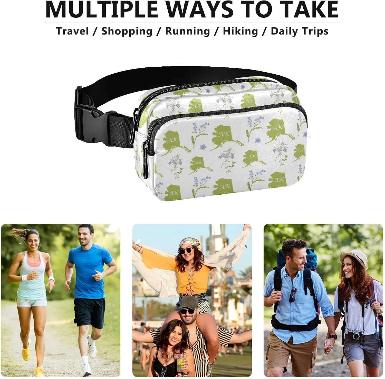 Alaska State Fanny Pack for Men Women,Crossbody Waist Bag Pack with Adjustable Strap Mini Belt Bag for Running Cycling