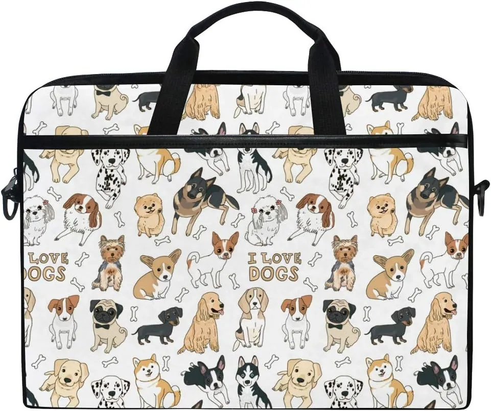 ALAZA Doodle Dog Pug Corgi Golden Retriever Husky Labrador Dachshund Laptop Case Bag Sleeve Portable/Crossbody Messenger Briefcase Convertible w/Strap Pocket 15-15.4 inch, Back to School Gifts