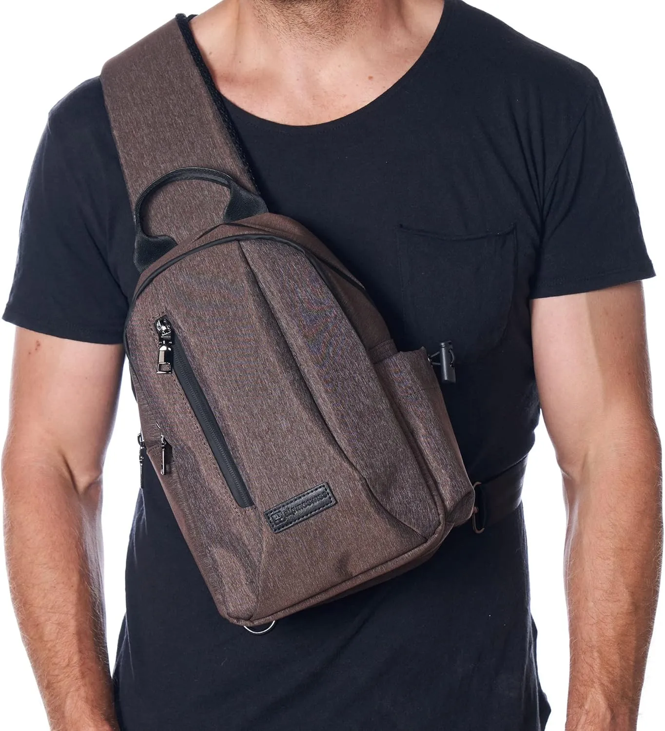 Alpine Swiss Sling Bag Crossbody Backpack Chest Pack Casual Day Bag Shoulder Bag Brown