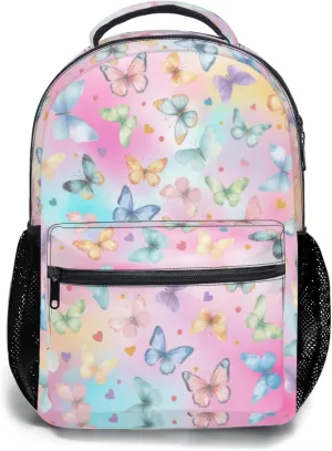 aportt Colorful Butterfly Backpack for Boys Girls Tie Dye Pink Durable Casual Basic Kids Bookbag Cute Butterfly Print Lightweight School Bag for Teens Students Travel Daypack