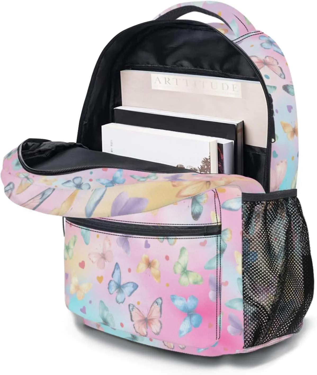 aportt Colorful Butterfly Backpack for Boys Girls Tie Dye Pink Durable Casual Basic Kids Bookbag Cute Butterfly Print Lightweight School Bag for Teens Students Travel Daypack