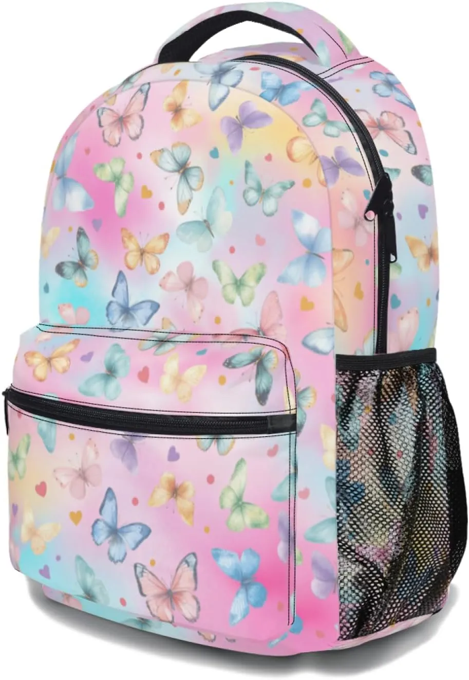 aportt Colorful Butterfly Backpack for Boys Girls Tie Dye Pink Durable Casual Basic Kids Bookbag Cute Butterfly Print Lightweight School Bag for Teens Students Travel Daypack