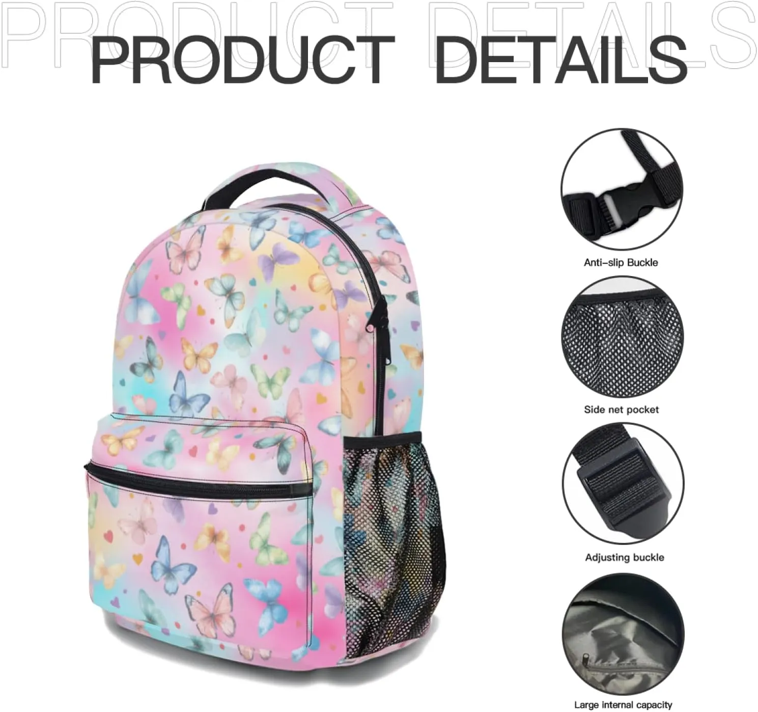 aportt Colorful Butterfly Backpack for Boys Girls Tie Dye Pink Durable Casual Basic Kids Bookbag Cute Butterfly Print Lightweight School Bag for Teens Students Travel Daypack