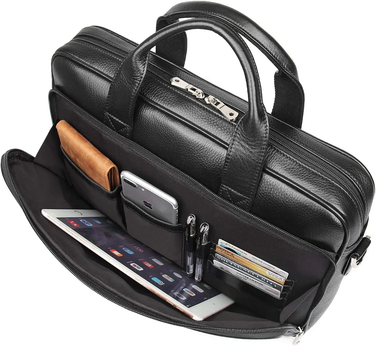 Augus Leather Messenger Bag for Men Vintage Travel Backpack 17 inch laptop Briefcase Shoulder Bags
