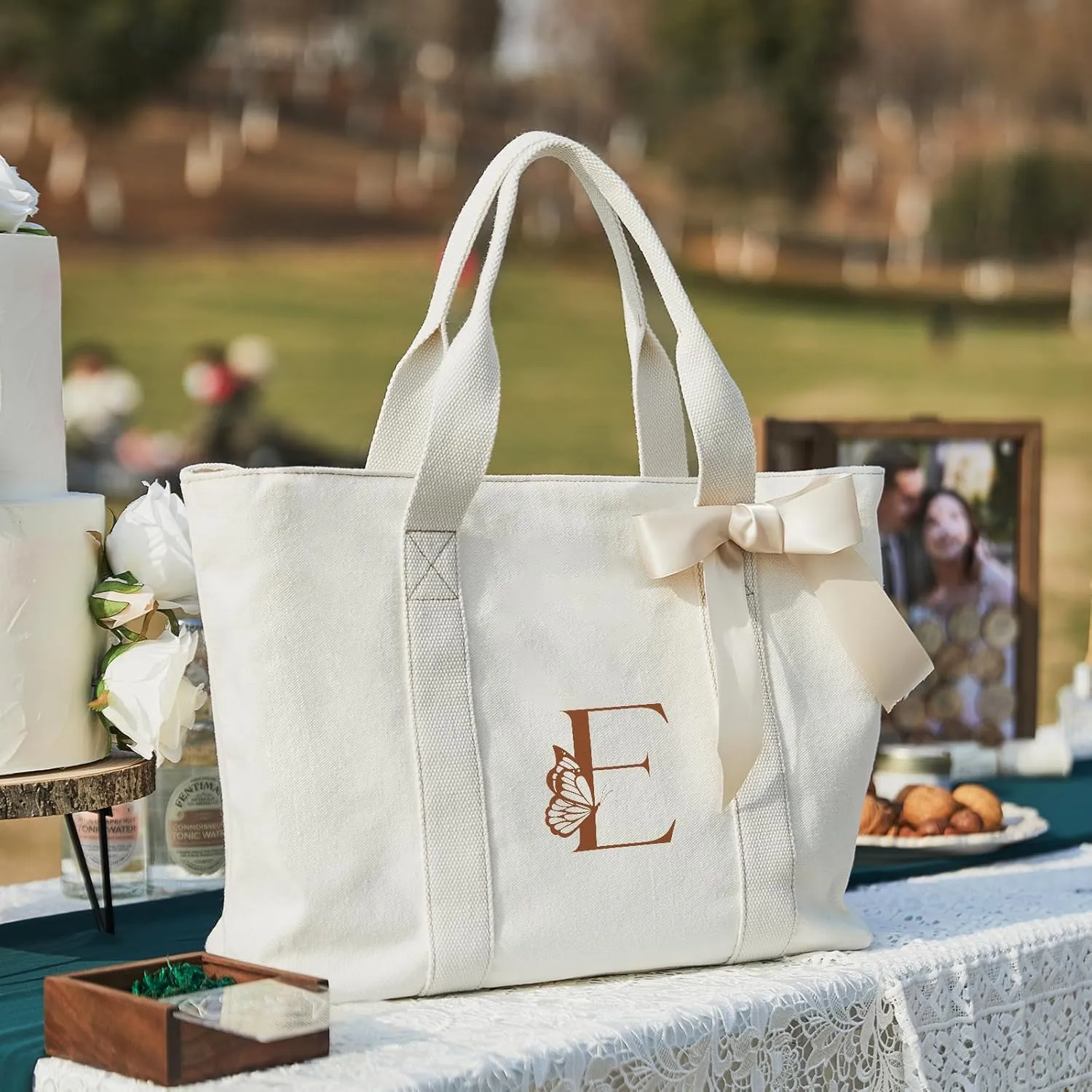AW BRIDAL Monogram Canvas Tote Bag for Chrismas, Bridal Shower, Retirement, Birthday Gifts for Women Mom Wife Sister Friends