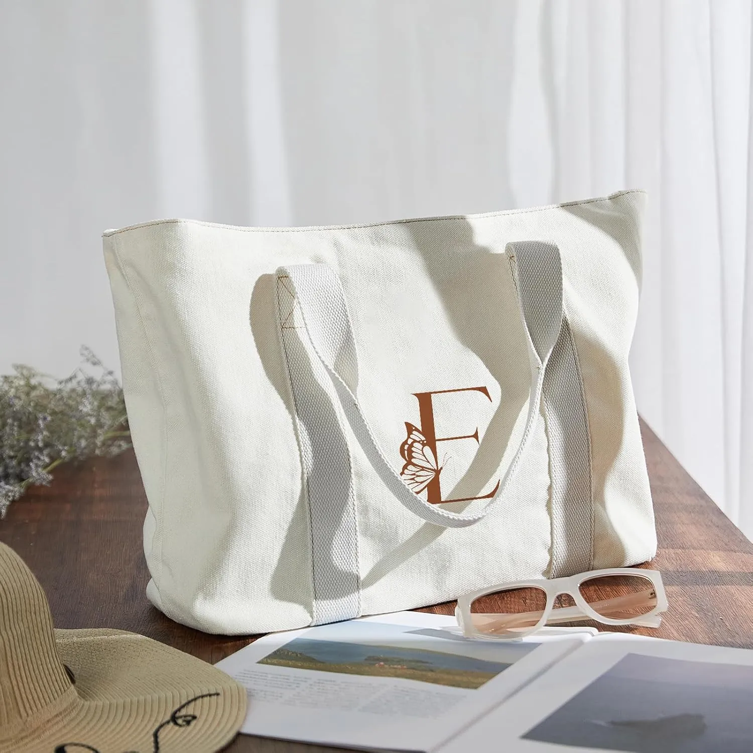 AW BRIDAL Monogram Canvas Tote Bag for Chrismas, Bridal Shower, Retirement, Birthday Gifts for Women Mom Wife Sister Friends