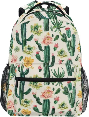 Backpack Cactus Flowers Green for School Boys Girls Laptop Travel Backpack Book Bag Daypack 11.4 16 In S