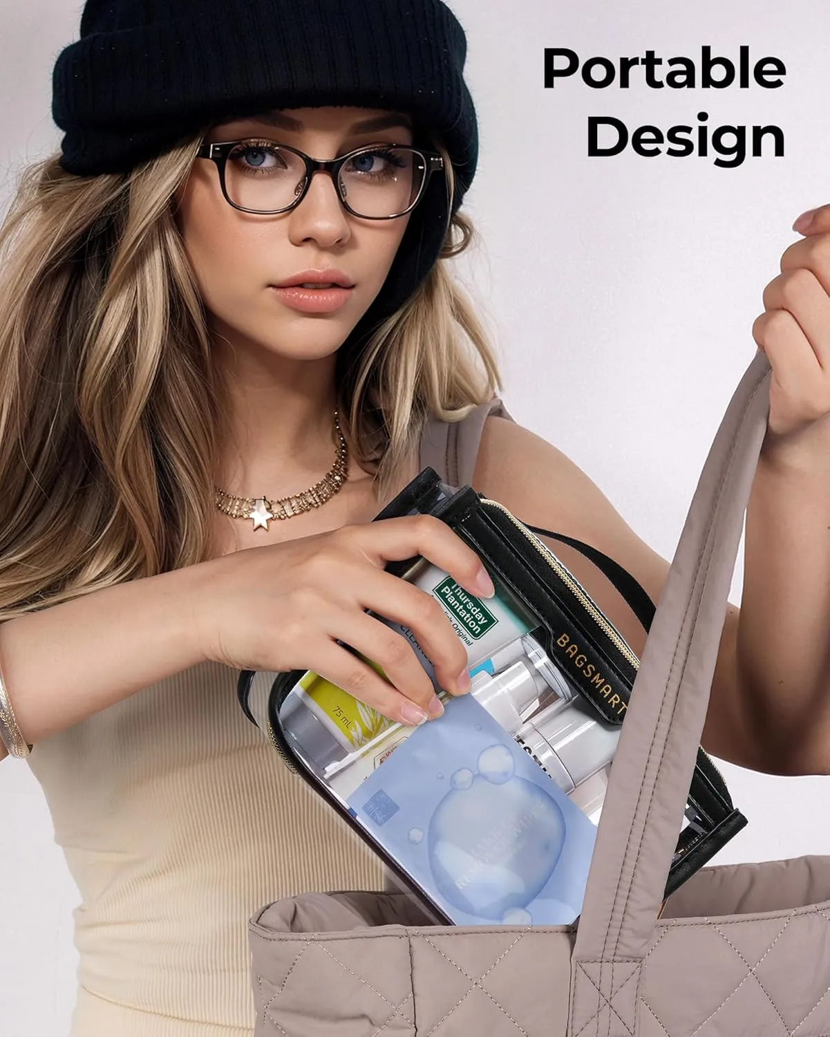 BAGSMART Clear Makeup Bag, TSA Approved Toiletry Bag, Makeup Cosmetic Pouch Bag for Women Quart Size Compliant Bag Organizer for Travel Essentials (Pink Pack of 1)