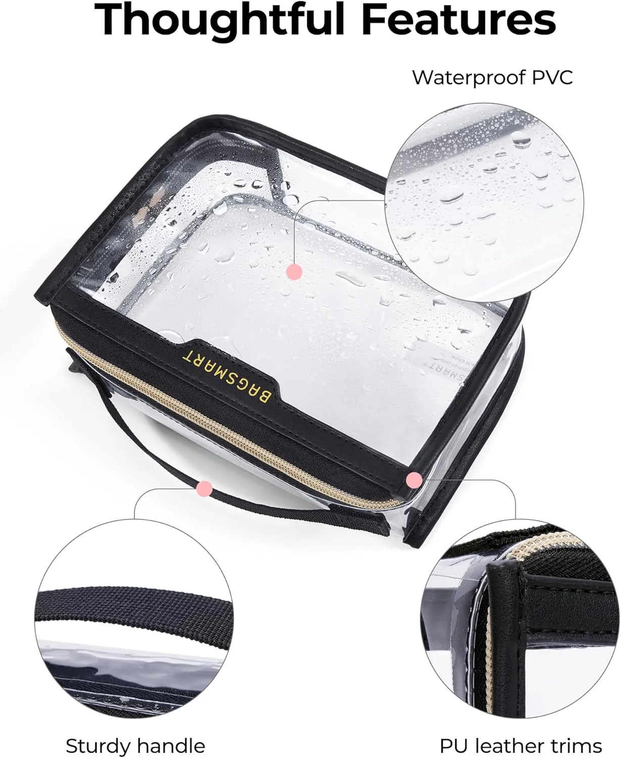 BAGSMART Clear Makeup Bag, TSA Approved Toiletry Bag, Makeup Cosmetic Pouch Bag for Women Quart Size Compliant Bag Organizer for Travel Essentials (Pink Pack of 1)