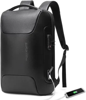 BANGE Genuine Leather Laptop Backpack Fits 15.6 Inch,Anti Theft Business Back Pack with TSA Lock, Office Work Backpack with USB3.0 Charging Port for Men and Women
