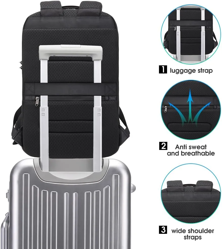 BANGE Genuine Leather Laptop Backpack Fits 15.6 Inch,Anti Theft Business Back Pack with TSA Lock, Office Work Backpack with USB3.0 Charging Port for Men and Women