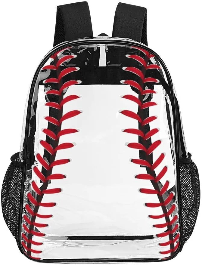 Baseball Clear Backpack Heavy Duty for Girls Kids Boys Women Men - PVC Baseball Printing Transparent Backpack for Schools Stadium Concerts Work - Clear/Black