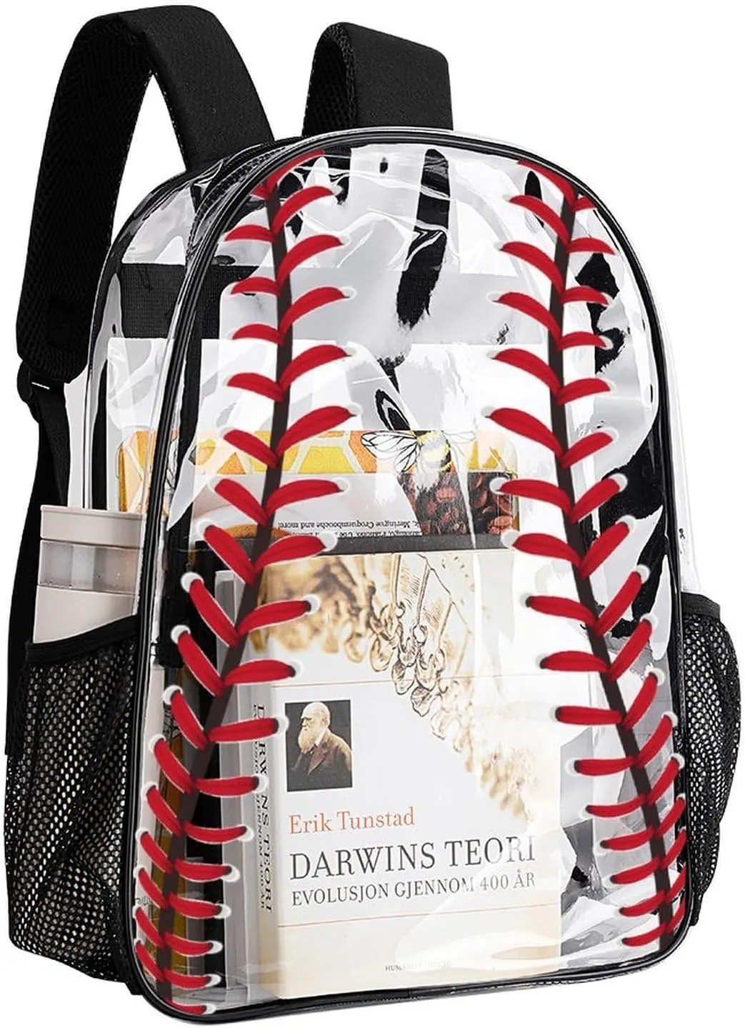 Baseball Clear Backpack Heavy Duty for Girls Kids Boys Women Men - PVC Baseball Printing Transparent Backpack for Schools Stadium Concerts Work - Clear/Black