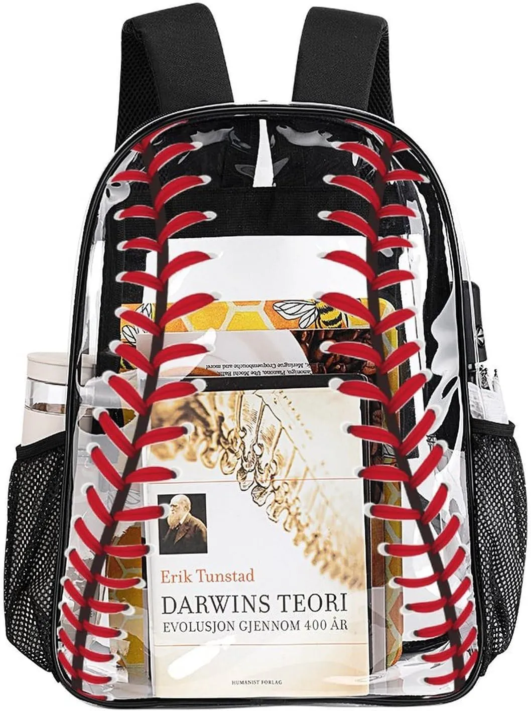 Baseball Clear Backpack Heavy Duty for Girls Kids Boys Women Men - PVC Baseball Printing Transparent Backpack for Schools Stadium Concerts Work - Clear/Black