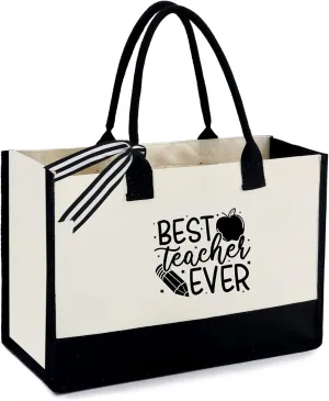 BeeGreen Birthday Gifts For Women 13oz Canvas Tote Bag with Pocket Initial Gifts For Sister Mom Friends Teacher