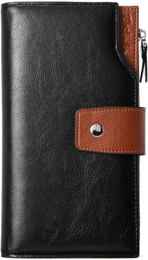 BOSTANTEN Women Leather Laptop Tote Office Shoulder Handbag Vintage Briefcase 15.6 inch Computer Work Purse and Womens Leather Wallets RFID Blocking Large Capacity Credit Card Holder Phone Clutch
