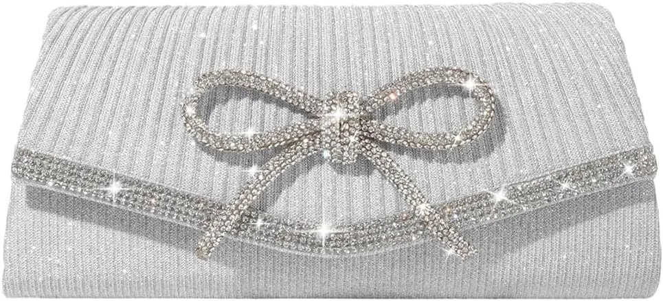 Bow Evening Bag Sparkly Clutch Purses for Women Wedding Glitter Rhinestone Party Prom Purse Dressy Clutch Bags