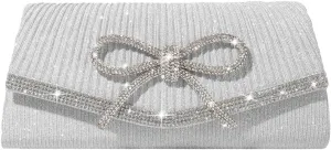 Bow Evening Bag Sparkly Clutch Purses for Women Wedding Glitter Rhinestone Party Prom Purse Dressy Clutch Bags