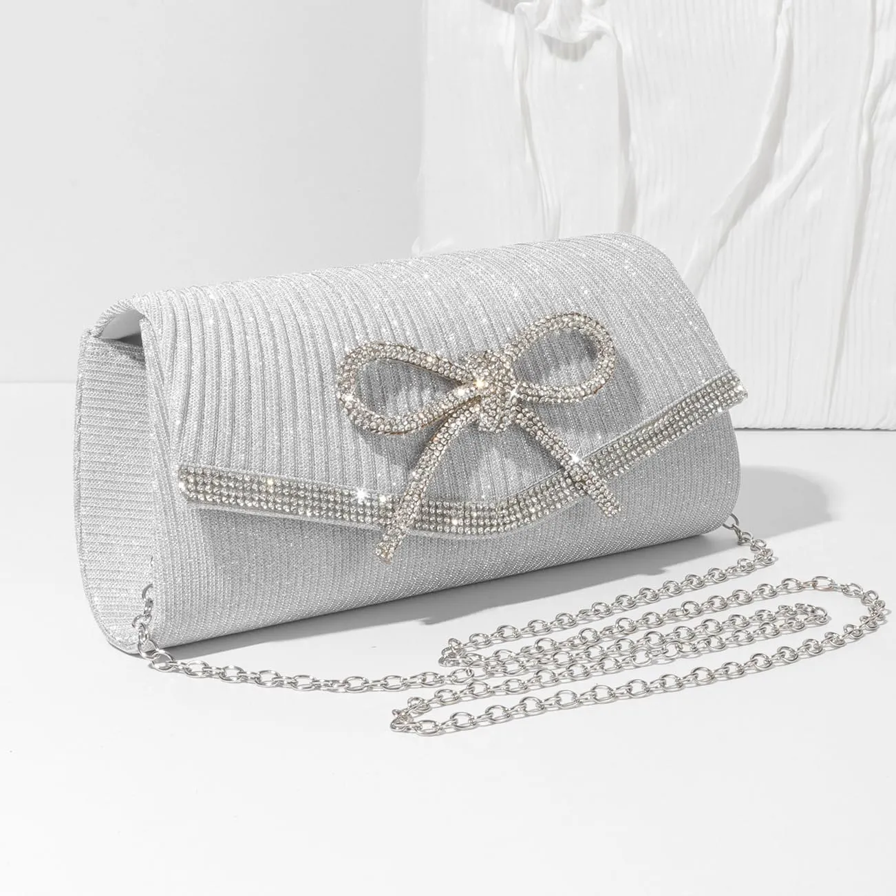 Bow Evening Bag Sparkly Clutch Purses for Women Wedding Glitter Rhinestone Party Prom Purse Dressy Clutch Bags