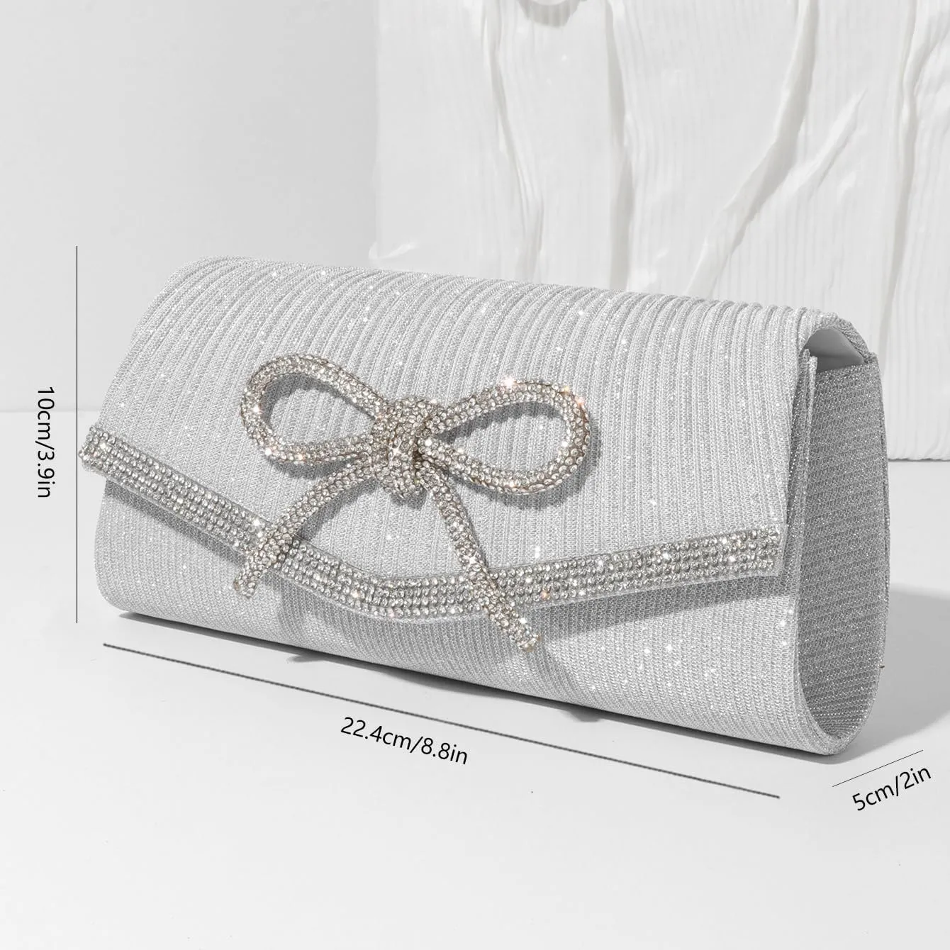 Bow Evening Bag Sparkly Clutch Purses for Women Wedding Glitter Rhinestone Party Prom Purse Dressy Clutch Bags