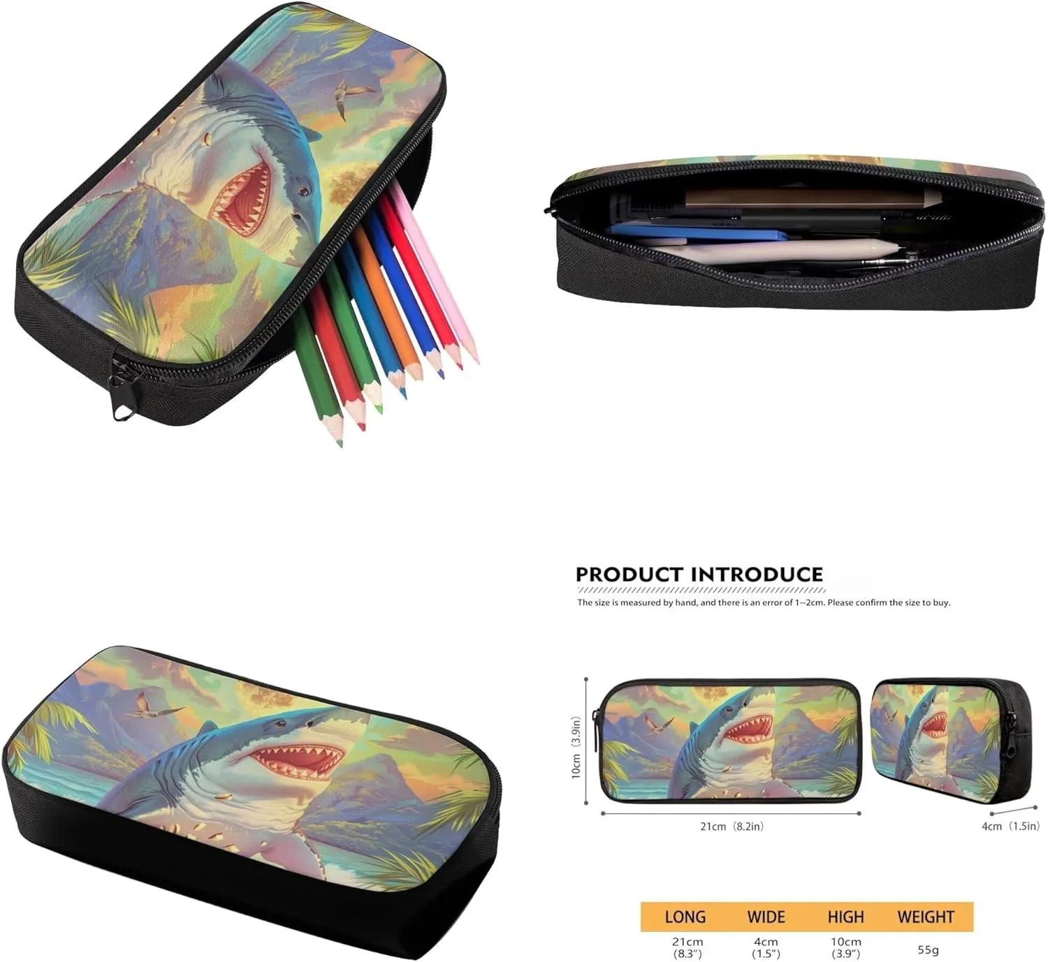 Boys Girls Print School Bag Set for Student Coconut Shark Backpack Set with Lunch Box Pencil Case Adjustable Shoulder Straps Bookbag for Kids Lightweight Daypack