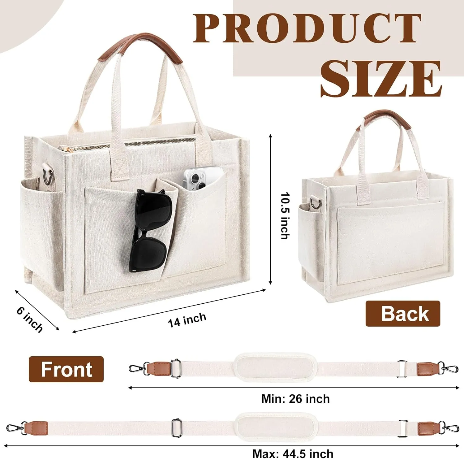 Canvas Tote Bag with Pockets Work Tote Bags for Women Laptop Work Crossbody Tote Purse Tote Bag Shoulder Handbags