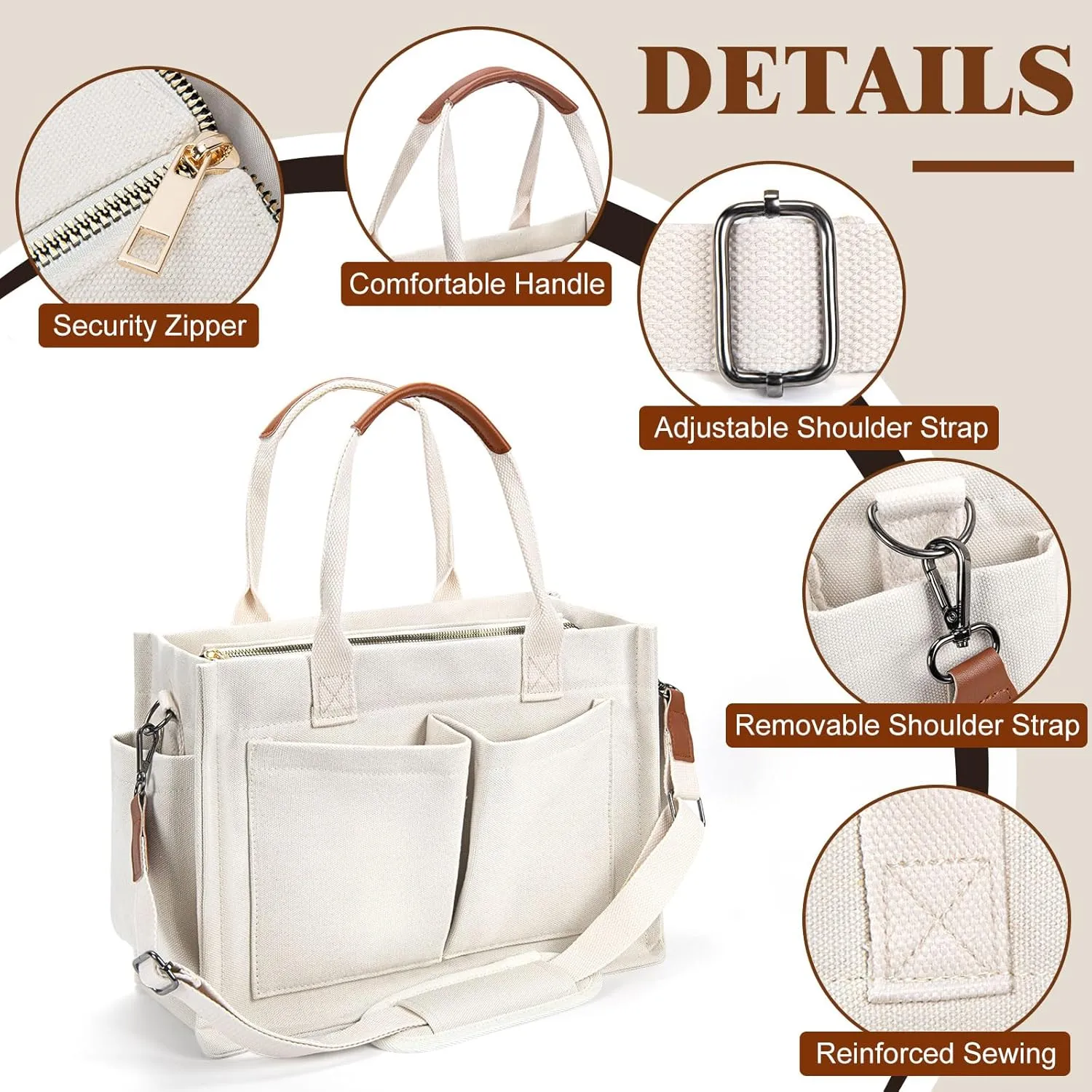 Canvas Tote Bag with Pockets Work Tote Bags for Women Laptop Work Crossbody Tote Purse Tote Bag Shoulder Handbags