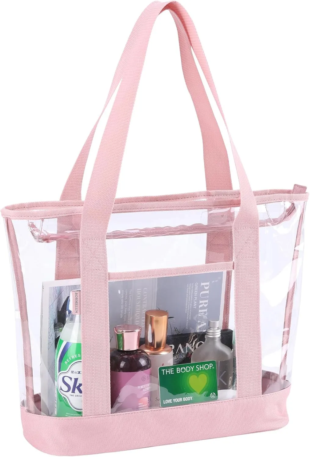 clear tote bag,Purse handle with zipper for work plastic transparent see through women