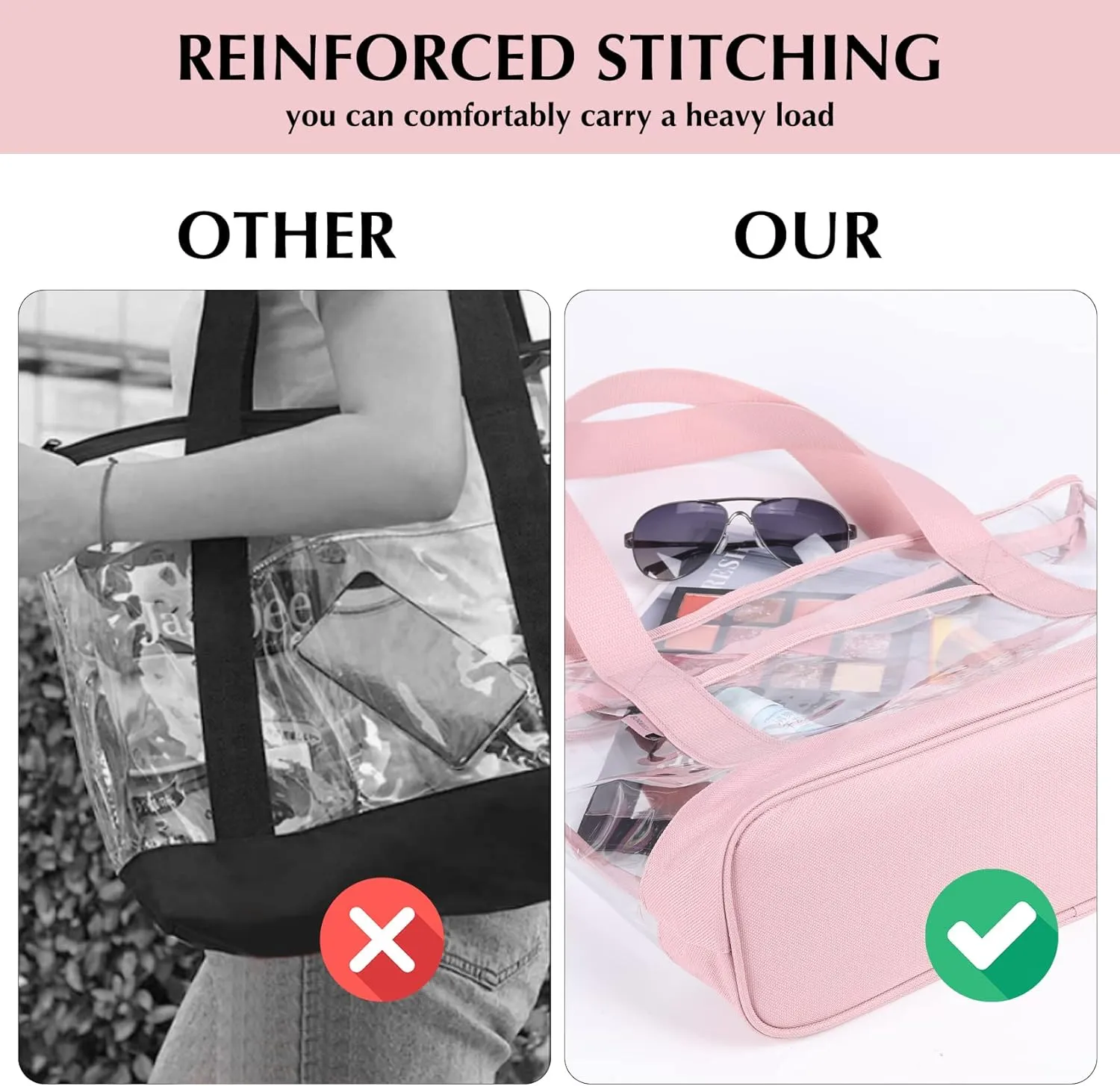 clear tote bag,Purse handle with zipper for work plastic transparent see through women