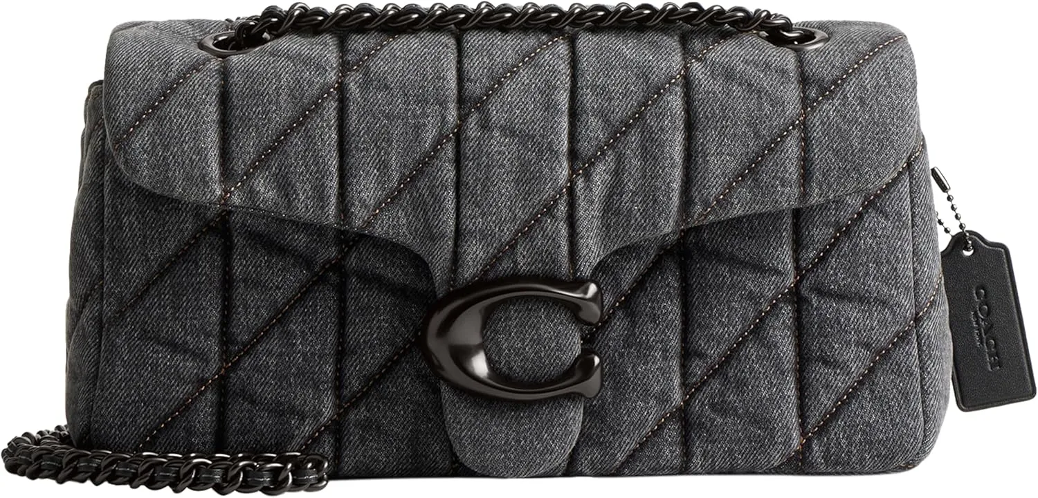 Coach Denim Quilted Tabby Shoulder Bag 26 with Chain, V5/Black