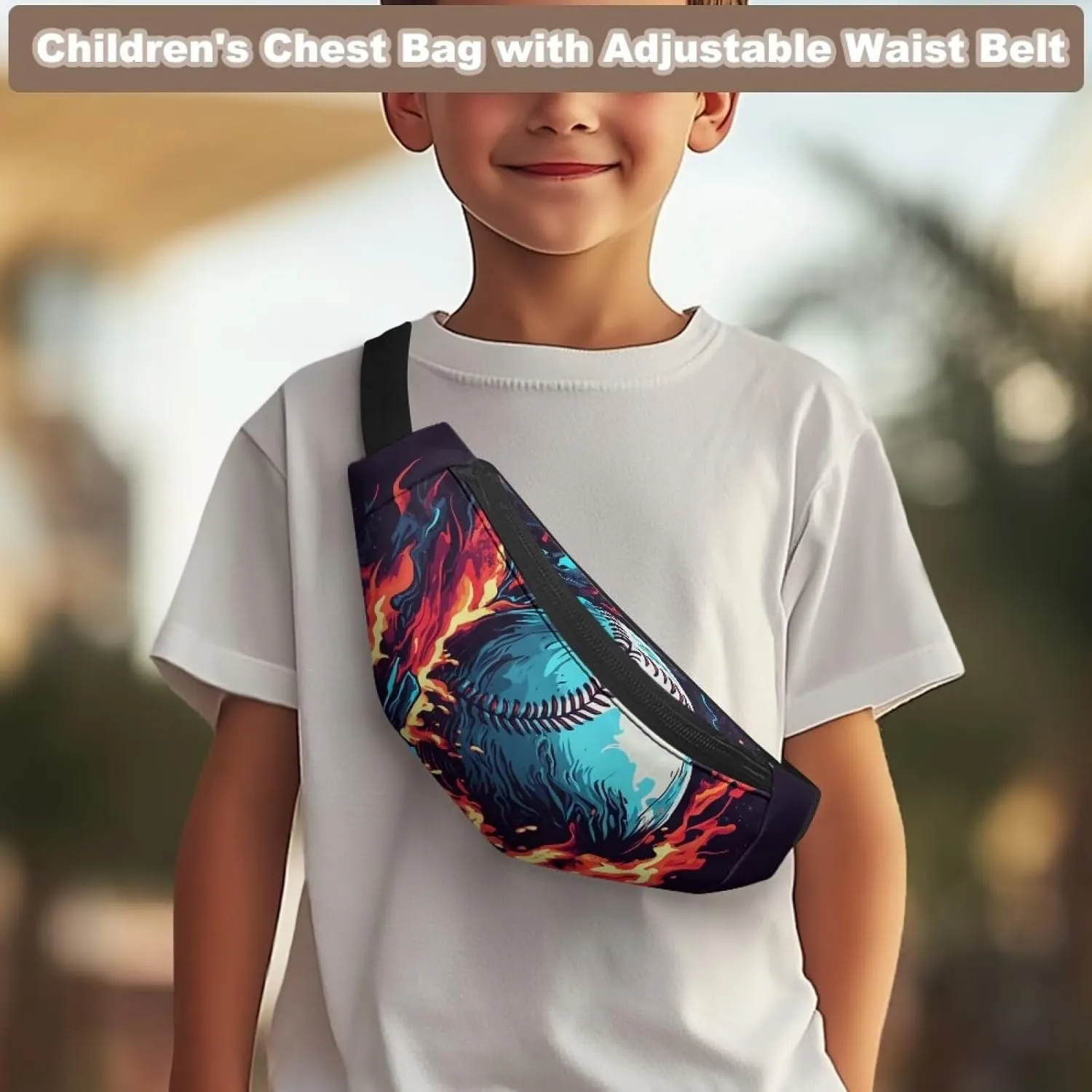 Cozeyat Fire Baseball Kids Fanny Pack for Toddler Boys Small Belt Bag Crossbody Sling Bag Waist Pack for Runing Hiking Camping Traveling