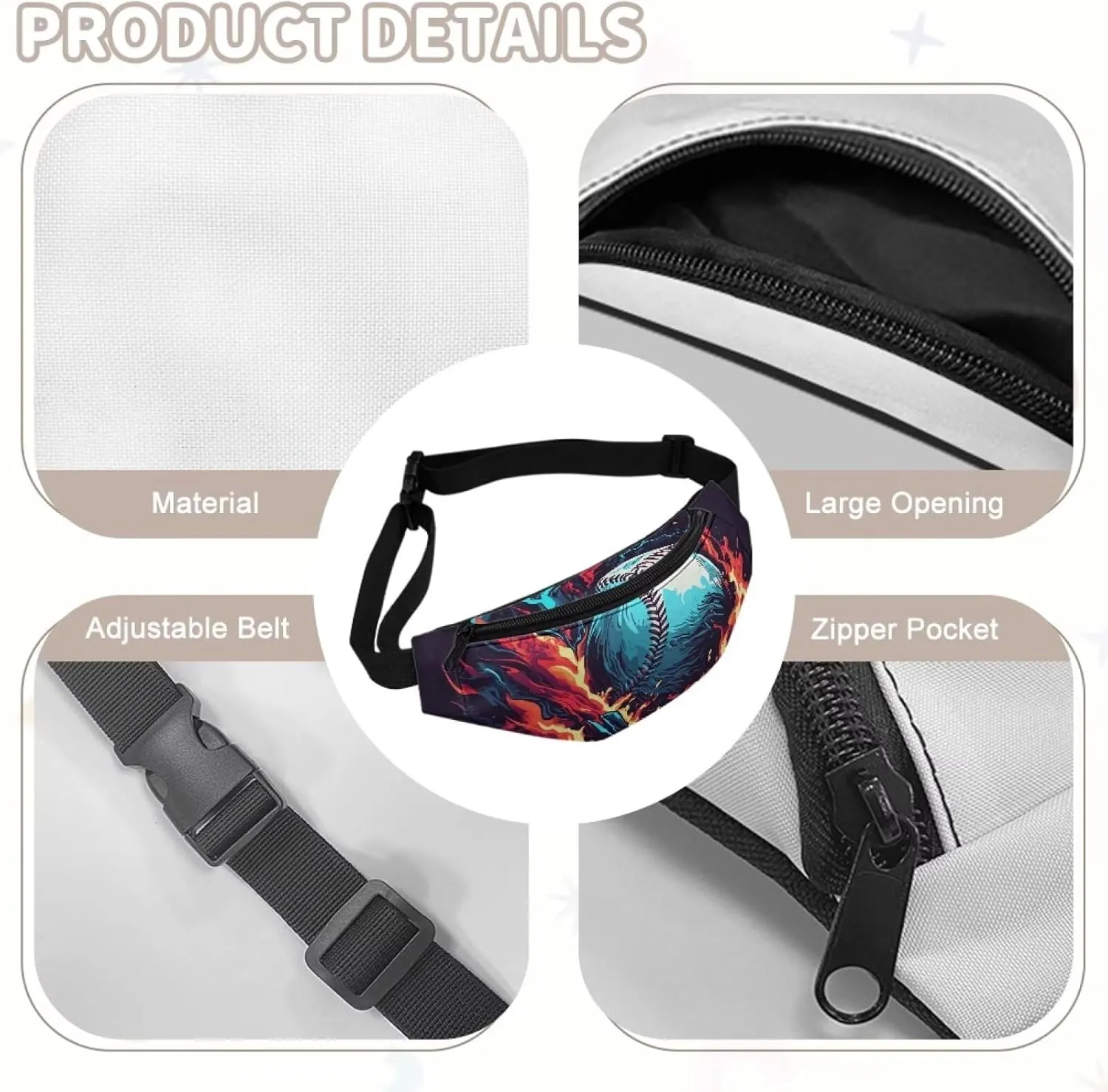 Cozeyat Fire Baseball Kids Fanny Pack for Toddler Boys Small Belt Bag Crossbody Sling Bag Waist Pack for Runing Hiking Camping Traveling