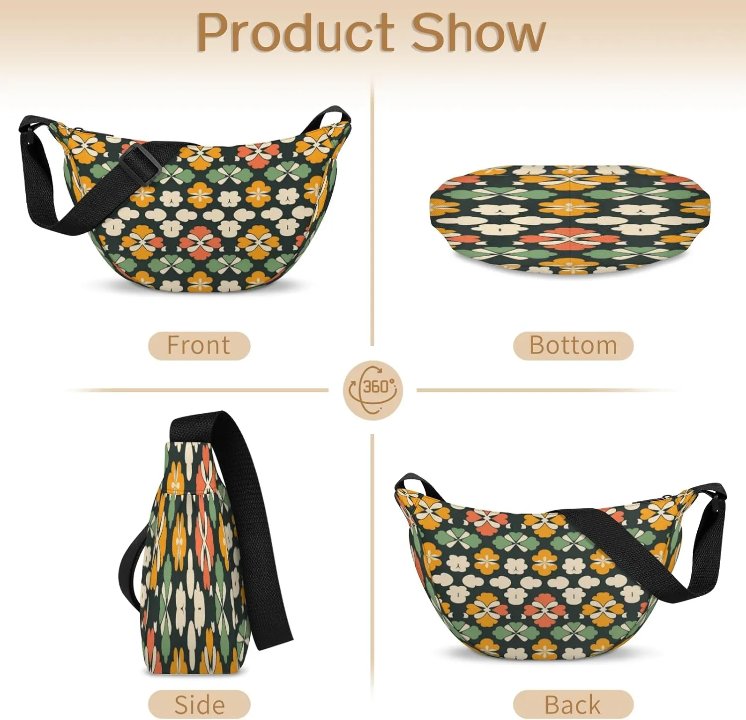 Crossbody Bag for Women Men, Lightweight Small Sling Hobos Dumpling Bag Crescent Purse, Crescent Moon Bags