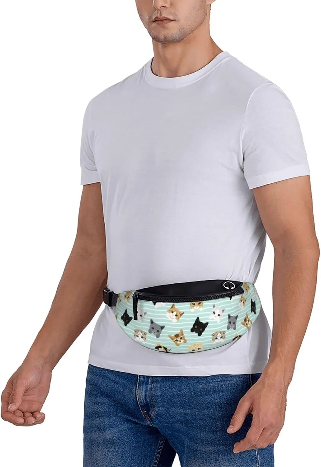 Cute Cat Fanny Packs For Women With Earphone Hole, Adjustable Belt Bag For Women, Waist Bag Cross Body Fanny Pack Chest Bag For Women Hiking Traveling Running