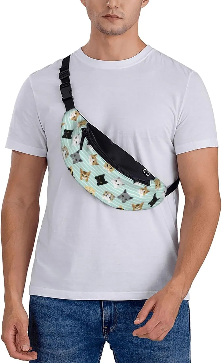 Cute Cat Fanny Packs For Women With Earphone Hole, Adjustable Belt Bag For Women, Waist Bag Cross Body Fanny Pack Chest Bag For Women Hiking Traveling Running