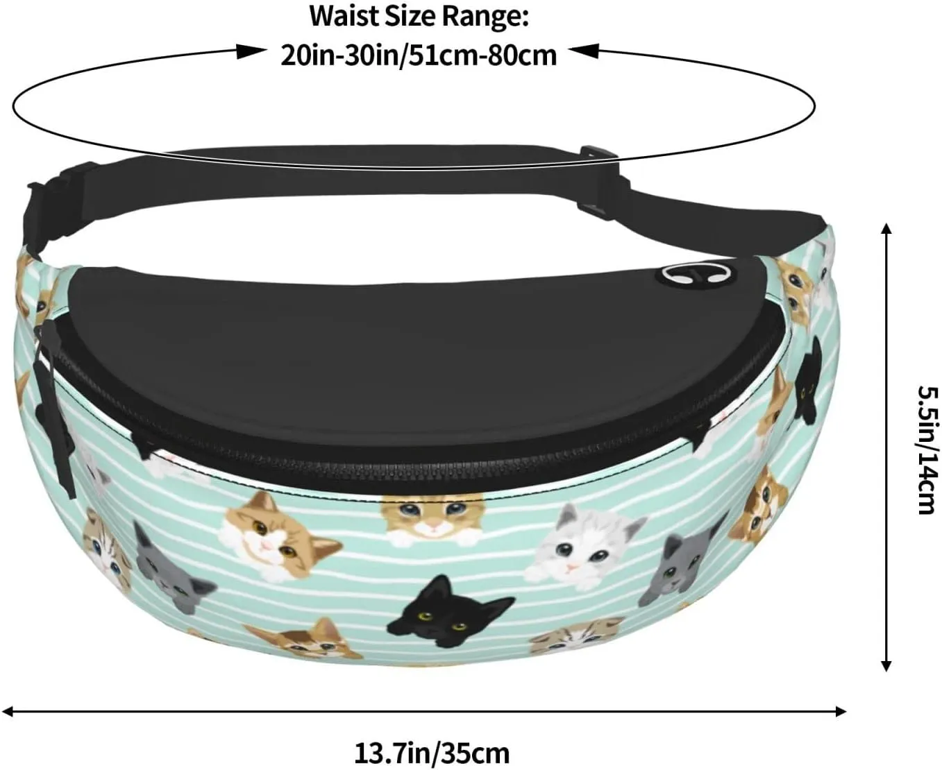 Cute Cat Fanny Packs For Women With Earphone Hole, Adjustable Belt Bag For Women, Waist Bag Cross Body Fanny Pack Chest Bag For Women Hiking Traveling Running