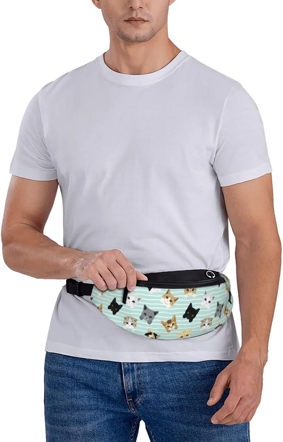 Cute Cat Fanny Packs For Women With Earphone Hole, Adjustable Belt Bag For Women, Waist Bag Cross Body Fanny Pack Chest Bag For Women Hiking Traveling Running