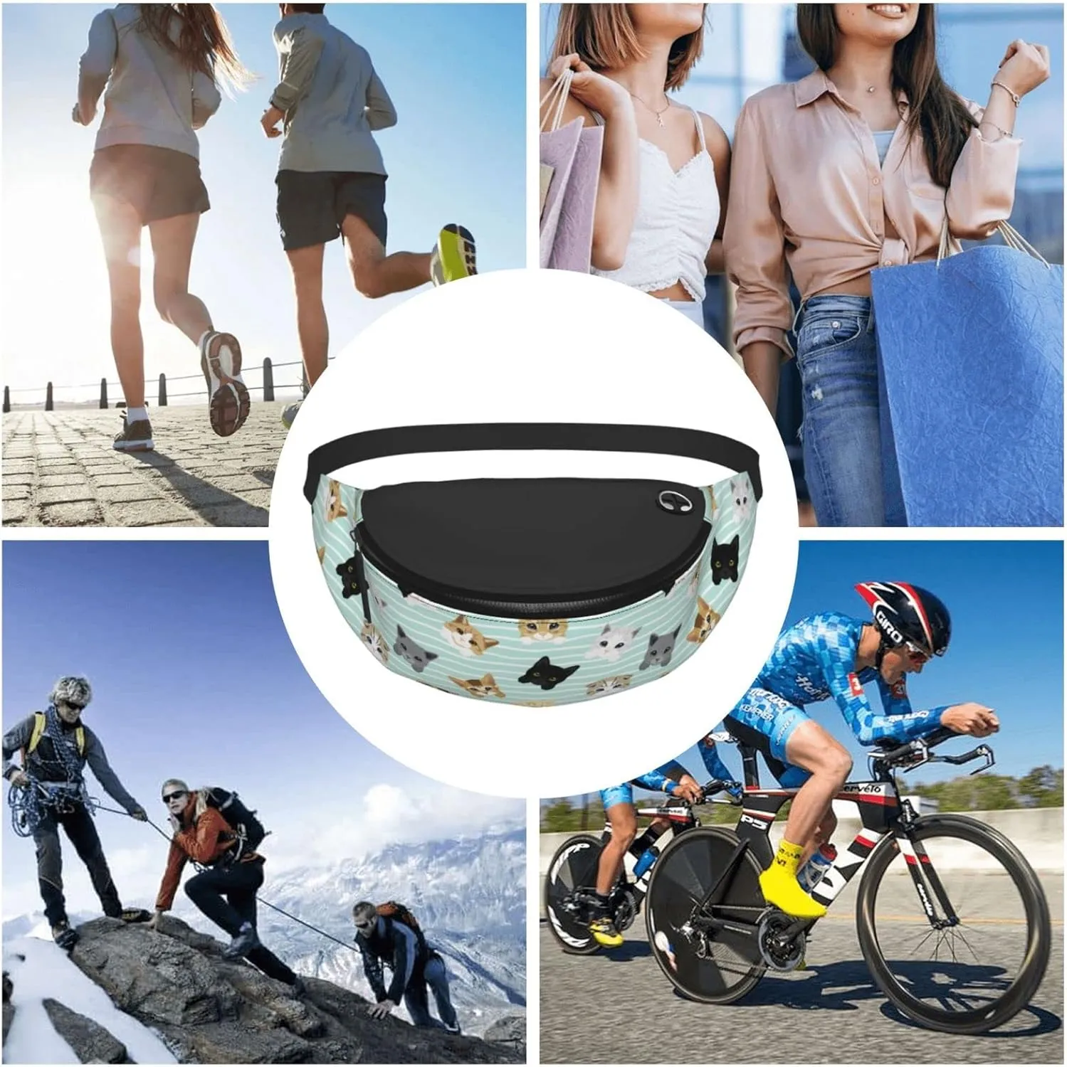 Cute Cat Fanny Packs For Women With Earphone Hole, Adjustable Belt Bag For Women, Waist Bag Cross Body Fanny Pack Chest Bag For Women Hiking Traveling Running