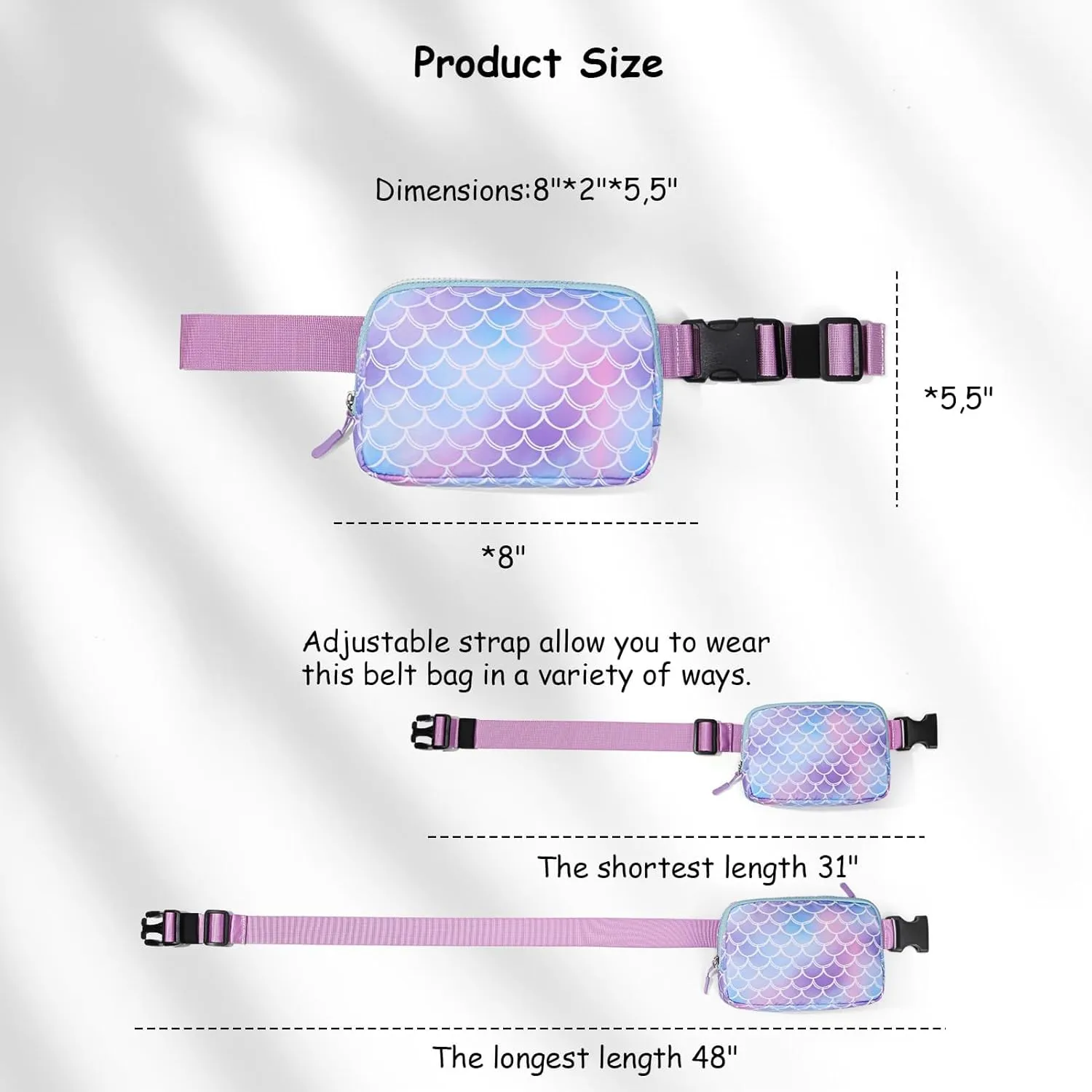 Cute Fanny Pack for Girls, Kids Belt Bag Teen Girls Crossbody Waist Bag Gift (Mermaid Purple)