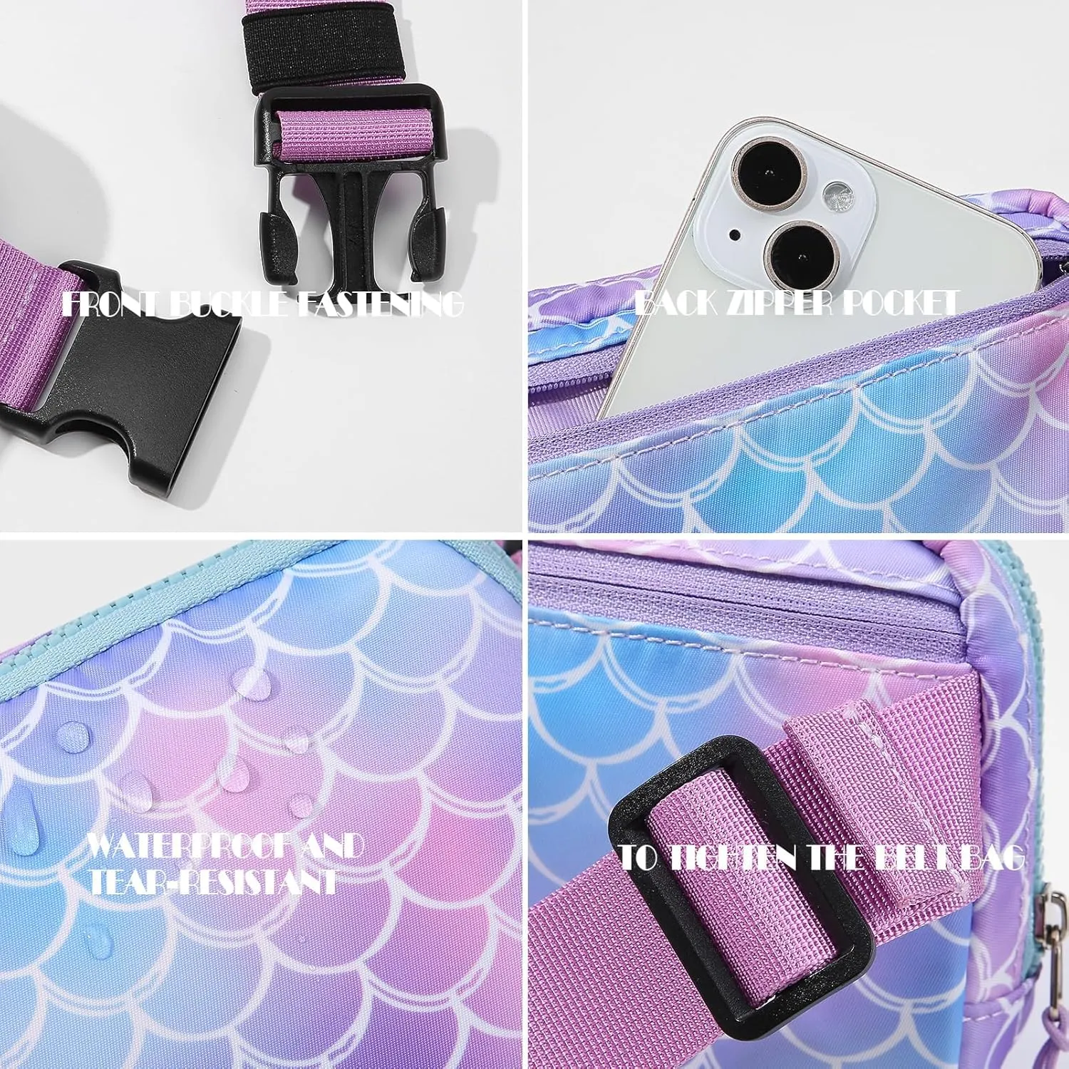 Cute Fanny Pack for Girls, Kids Belt Bag Teen Girls Crossbody Waist Bag Gift (Mermaid Purple)