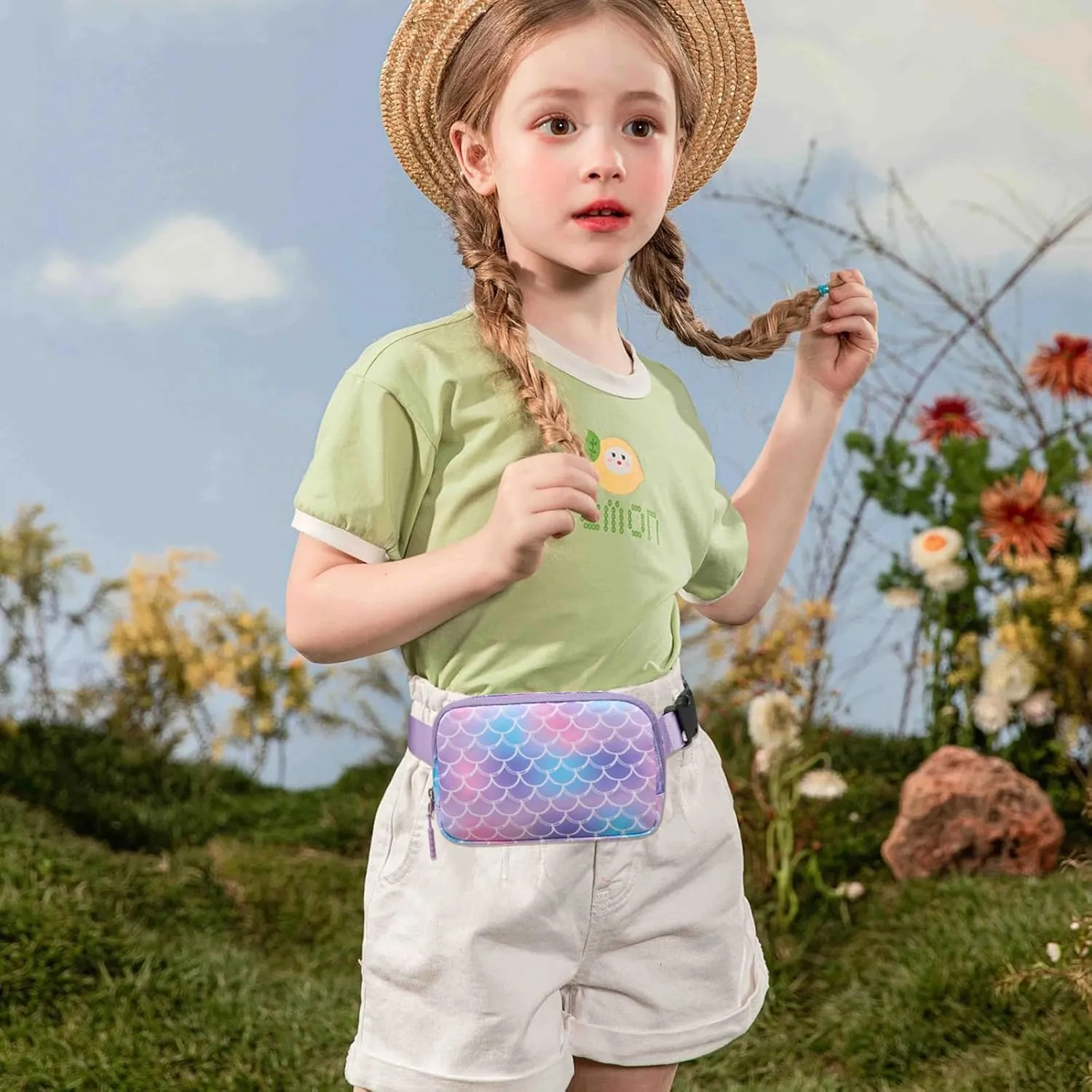 Cute Fanny Pack for Girls, Kids Belt Bag Teen Girls Crossbody Waist Bag Gift (Mermaid Purple)