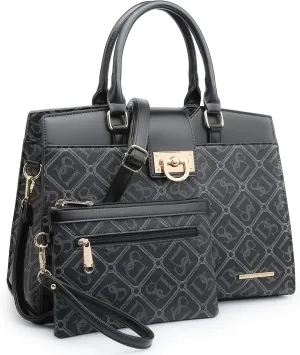 Dasein Handbags for Women Purses Monogram Satchel Purse Large Tote Ladies Handbag Shoulder Bags Top Handle Work Bag 2pcs Set