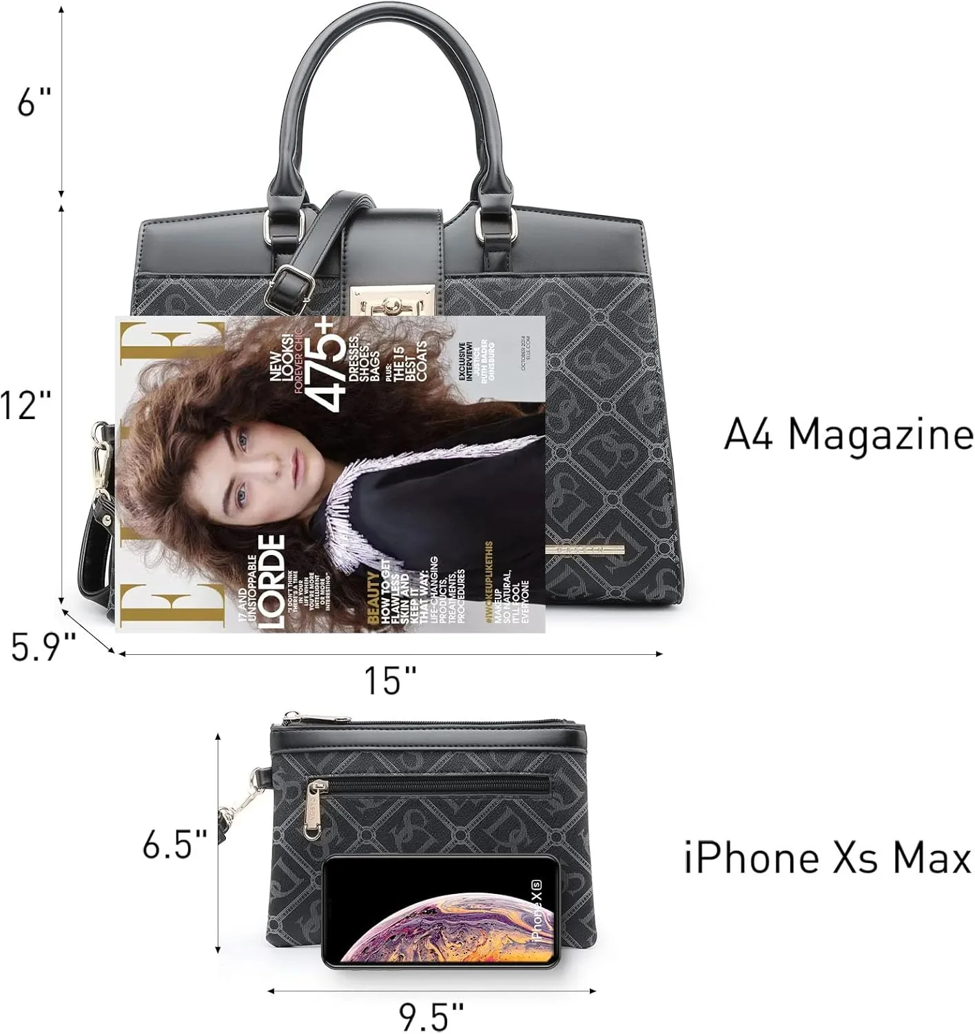 Dasein Handbags for Women Purses Monogram Satchel Purse Large Tote Ladies Handbag Shoulder Bags Top Handle Work Bag 2pcs Set