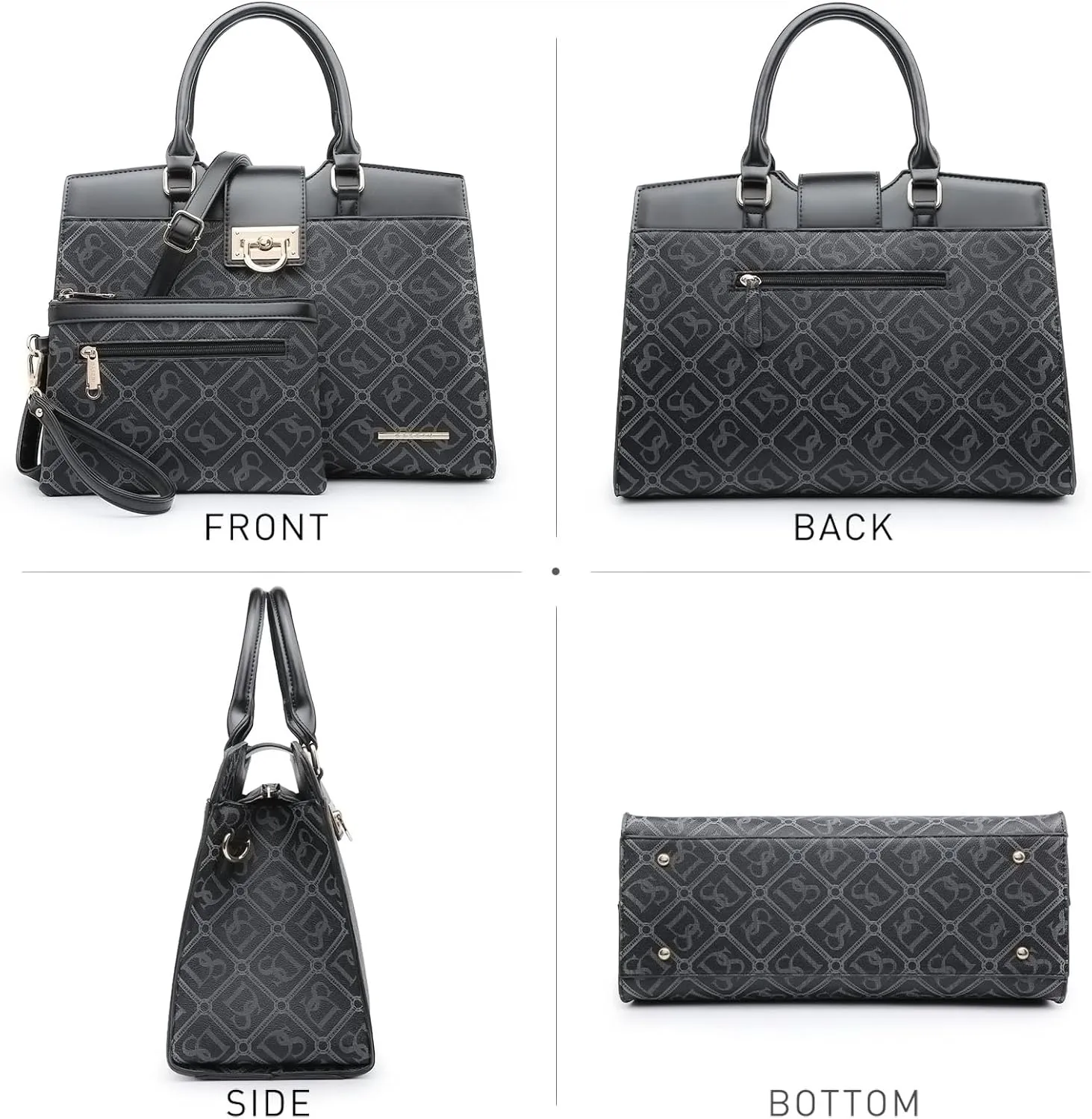 Dasein Handbags for Women Purses Monogram Satchel Purse Large Tote Ladies Handbag Shoulder Bags Top Handle Work Bag 2pcs Set