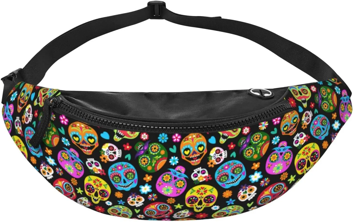 Day Of The Dead Sugar Skull Fanny Packs For Women With Earphone Hole, Adjustable Belt Bag For Women, Waist Bag Cross Body Fanny Pack Chest Bag For Women Hiking Traveling Running