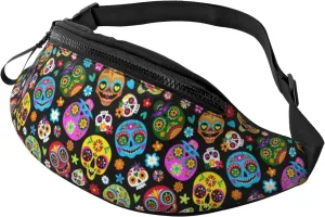 Day Of The Dead Sugar Skull Fanny Packs For Women With Earphone Hole, Adjustable Belt Bag For Women, Waist Bag Cross Body Fanny Pack Chest Bag For Women Hiking Traveling Running