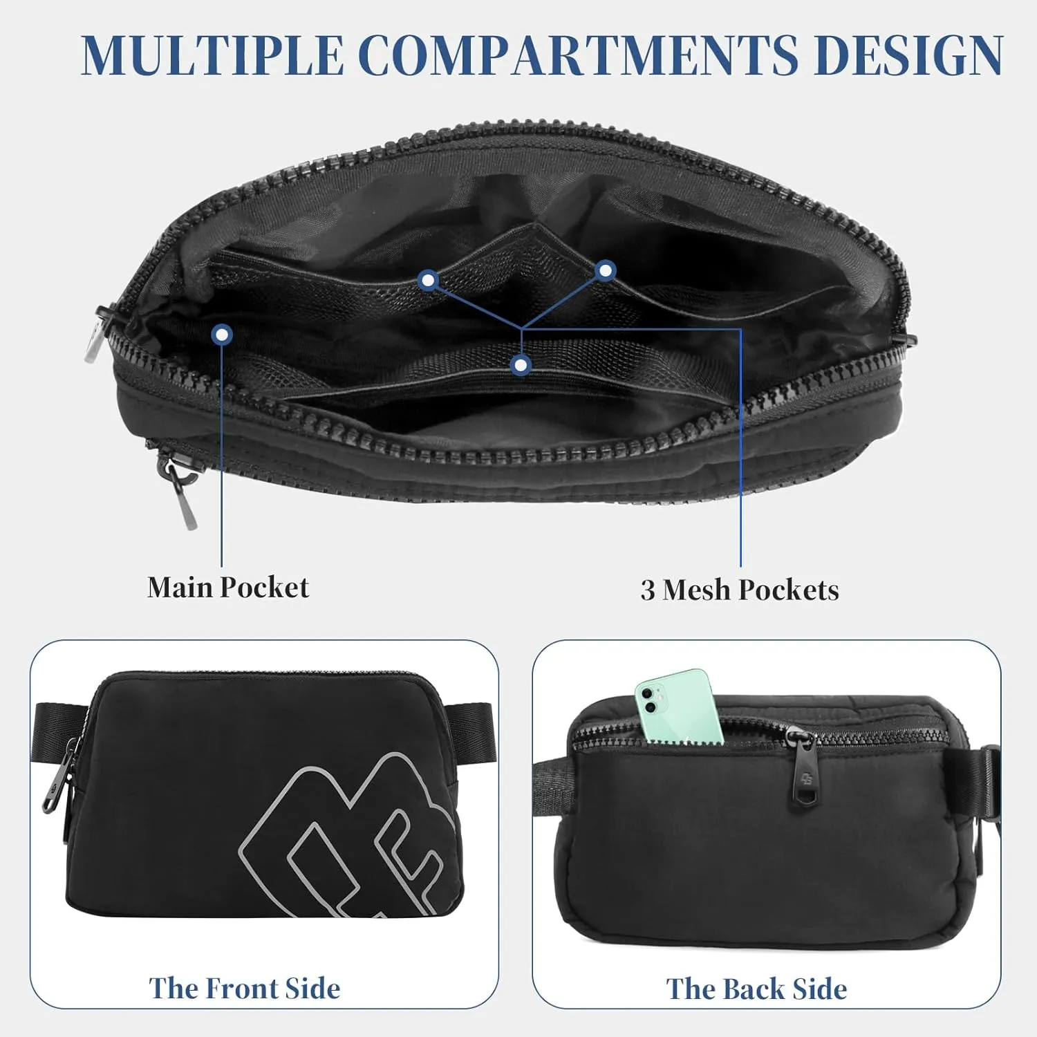 DOBALY Fanny Pack for Woman & Man, Crossbody Bag with Lightweight Design, Adjustable Crossbody Waist Chest Strap ,1L Belt Bag for Gym, Hiking & Travel, Black
